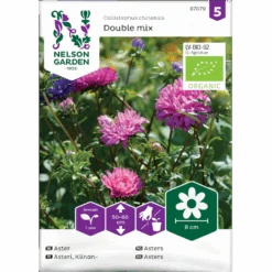 Sommerasters Dobbelt Mix Øko Callistephus Chinensis Double Mix Frøpose, Antal Pr. Pakke, Ca. 12 Stk.