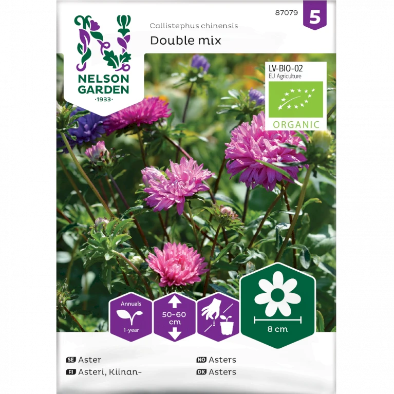 Sommerasters Dobbelt Mix Øko Callistephus Chinensis Double Mix Frøpose, Antal Pr. Pakke, Ca. 12 Stk. 1 Sommerasters Dobbelt Mix Øko Callistephus Chinensis Double Mix Frøpose, Antal Pr. Pakke, Ca. 12 Stk.